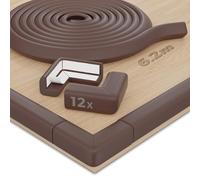 Hoffenbach 12x Baby Corner Protectors & 6.2m Soft Foam Edge Guard for Kids - Self-Adhesive Bumpers for Child Safety, Furniture, Desks, Tables - Safe & Durable Chocolate Brown