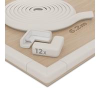 Hoffenbach 12x Baby Corner Protectors & 6.2m Soft Foam Edge Guard for Kids - Self-Adhesive Bumpers for Child Safety, Furniture, Desks, Tables - Safe & Durable - Wool White