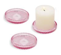 HofferRuffer 3 Pack 10cm Glass Candle Plates,Round Candle Holders for Pillar Candles Tealight Candlestick Holders,Pink