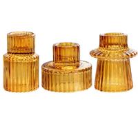 HofferRuffer Candle Holders Set of 3,Glass Votive Tealight Holders for Taper/Pillar/Tealight Candles,Candlesticks for Table Centerpiece, Wedding,Birthday,Gifts（Amber）