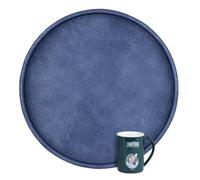 HofferRuffer Extra Large Round Serving Tray 20'', Elegant Oversized Faux Leather Circle Ottoman Table Tray, Serve Tea Coffee Breakfast in Bedroom Living Room Kitchen (Blue, 20")