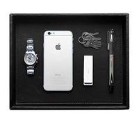 HofferRuffer Faux Leather Vanity Tray, Elegant Desktop Storage Organizer, Decorative Catchall for Perfume, Bathroom Valet, Nightstand or Dresser, Black, 10.2 x 8.4 x 1.8 Inches