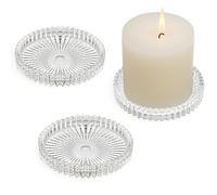 HofferRuffer Glass Candle Holders 3Pcs for Pillar Candles Plates Candlestick Holders for Table Centerpieces,Wedding Party,Christmas (Clear)