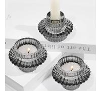 HofferRuffer Glass Candle Holders for Taper & Tealight Candles,Candlestick Holders 3pcs 2 in 1 for Dinner,Wedding Party,Christmas,Livingroom,Gifts Grey