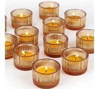 HofferRuffer Glass Tealight Holders 12pcs Tea Light Candle Holders Small Votive Candle Holder for Home Decor,Wedding,Party,Christmas Amber