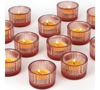 HofferRuffer Glass Tealight Holders 12pcs Tea Light Candle Holders Small Votive Candle Holder for Home Decor,Wedding,Party,Christmas Brown