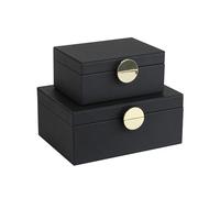 HofferRuffer Leather Jewellery Box Set of 2, Decorative Storage Boxes with Lids, Black with Gold Hardware, Jewellery Organiser for Rings, Necklaces, Watches, Sunglasses and Valuables