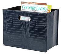 HofferRuffer Magazine Basket Holder, Foldable Magazine Rack, Document File Holder Organizer, File Folder, Newspaper Storage Bin Organizer for Home or Office (Dark Blue)