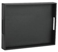 HofferRuffer Rectangle Serving Tray with Hole Handles for Coffee Table, Breakfast, Tea, Food, Butler - Countertop, Kitchen, Vanity Serve Tray, 16.2 x 12.2 x 2 inches, Faux Leather Tray (Black)