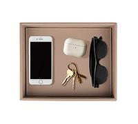 HofferRuffer Shallow Leather Tray Handmade Decorative Perfume Tray 10.2 * 8.3 * 1.8 Inch Men Vanity Tray Brown Valet Tray for Desk Organizers