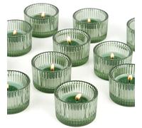 HofferRuffer Tealight Candle Holders 12pcs,Glass Candle Holders for Dinner.Wedding,Party, Christmas,Livingroom,Gifts（Green）