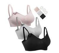 HOFISH 3PACK Full Bust Seamless Nursing Bras Maternity Bras for Easy Breastfeeding 3Pack Black,Grey,Elegant Pink Small