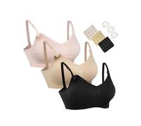 HOFISH 3PACK Full Bust Seamless Nursing Maternity Bras Bralette S-XXL with Extra Bra Extenders & Clips, 03pack:pinkblackbeige, M