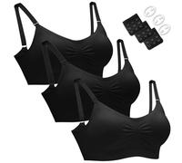 HOFISH Maternity Nursing Bras Seamless 3 Pack Sleep Bralette for Breastfeeding with Free Bra Extenders & Clips(Black,XXL)