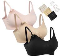HOFISH Maternity Nursing Bras Seamless 3 Pack Sleep Bralette for Breastfeeding with Free Bra Extenders & Clips Black Beige Pink XL