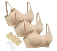 HOFISH Maternity Nursing Bras Seamless 3 Pack Sleep Bralette for Breastfeeding with Free Bra Extenders & Clips(Beige,L)
