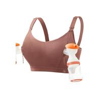 HOFISH Pumping Bra Hands Free Zip Opening High Support Nursing Bras for Breastfeeding Seamless Pumping & Nursing Bra in One Brown L