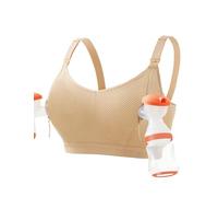 HOFISH Pumping Bra Hands Free Zip Opening High Support Nursing Bras for Breastfeeding Seamless Pumping & Nursing Bra in One Beige M