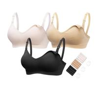 HOFISH Women's Maternity Nursing Bras Seamless 3 Pack Deep V Neck Push Up Bra for Breastfeeding with Extenders & Clips(3 BlackBeigePink,XL)