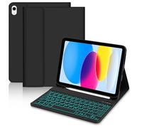 Hofsos Keyboard Case for iPad A16 11/10 Generation (2025/2022, 11/10.9 Inch) - 7 Colours Illuminated Magnetic Removable QWERTZ Keyboard Protective Case with Pencil Holder for iPad 11th/10th Gen, Black