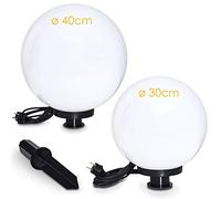 hofstein Ball Light MIAU, Ball Light Set of 2, Outdoor Lights Made of White Plastic Ø 30 and 40 cm, Light Balls with E27 Socket, Ball Lights with 5 metre Supply Cable, Without Bulbs