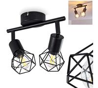 hofstein Ceiling lamp Baripada, Ceiling lamp Made of Metal in Black, 2-Flame, 2 x E14-socket, Adjustable spot in Retro/Vintage Design in Grid-Look with Light Effect on The Ceiling, Without Bulbs