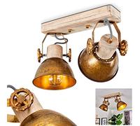 hofstein Ceiling lamp Orny, 2-Flame Ceiling lamp Made of Wood and Metal in Bronze Colour, Industrial/Vintage Look Room lamp, 2 x E27, The lamp Heads are Adjustable,Without Bulbs