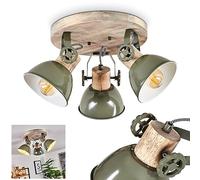 hofstein Ceiling lamp Orny,er Ceiling Spotlight Made of Wood and Metal in Green, Industrial/Vintage Look Room lamp, Roundel with 3 x E27, The lamp Heads are Adjustable, Without Bulbs