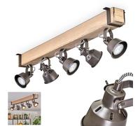 HOFSTEIN Ceiling lamp Pehefito, 5-Burner Ceiling lamp Made of Metal/Wood in Grey/Natural, Adjustable, in Industrial/Retro/Vintage Design with Wooden Beams, GU10, Dining, Living Room, Kitchen, Hallway