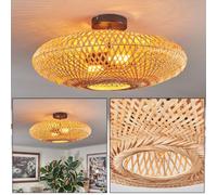 HOFSTEIN ceiling light Boggsjo, ceiling lamp made of metal/raffia in black/natural colours, round lamp in boho design (Ø 50 cm) with great light effect, E27, dining room, living room, bedroom, kitchen