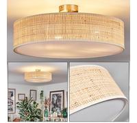 HOFSTEIN Ceiling Light Foggia, Made of Metal/Rattan/Fabric/Plastic in matt Nickel/Natural Colours/White, Round Boho lamp (Ø 50 cm), E27, Dining Room, Living Room, Bedroom, Kitchen, Hallway