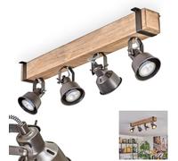 HOFSTEIN ceiling light Pehefito, 4-burner ceiling lamp made of metal/wood in grey/natural, adjustable, in industrial/retro/vintage design with wooden beams, GU10, dining, living room, kitchen, hallway