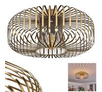 HOFSTEIN Ceiling Light Wemude, Round Ceiling Light Made of Metal in Antique Brass Colour, Retro Light with Light Effect Due to Grid Look, Ø 40 cm, 1 Light, E27 Socket. Without Bulb