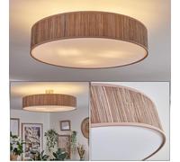 HOFSTEIN Foggia Ceiling Light, Metal/Reed/Plastic Ceiling lamp in matt Nickel/Brown/White, Round lamp in Modern Boho Design (Ø 60 cm), E27, Dining Room, Living Room, Bedroom, Kitchen
