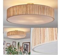 HOFSTEIN Foggia Ceiling Light, Metal/Rush Straw/Fabric/Plastic Ceiling lamp in matt Nickel/Natural/Beige/White, Round Boho lamp (Ø 60 cm), E27, Dining Room, Living Room, Bedroom, Kitchen