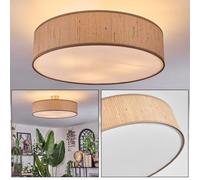 HOFSTEIN Foggia Ceiling Light Metal / Seagrass / Fabric / Plastic in Matte Nickel / Natural / Beige / White, Round Boho Light (Diameter 50 cm), E27, Dining Room, Living Room, Bedroom, Kitchen, Hallway