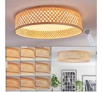 HOFSTEIN LED Ceiling Light Barroco, dimmable Ceiling lamp Made of Metal/Bamboo/Plastic in White/Natural, Boho lamp with Memory Function, CCT Adjustable, Remote Control, 24 watts, Living Room, Bedroom