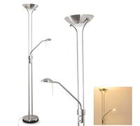 HOFSTEIN LED Standing Light Rome, Floor Light, Metal, matt Nickel, dimmable Standing lamp, Rotary dimmer on The housing, uplighters, Adjustable Reading arm, Bedroom, Office, workspace, Living Room