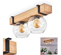 HOFSTEIN Montgomery Ceiling Light, Ceiling lamp Made of Metal/Wood/Glass in Black/Natural/Clear, Scandinavian Design with Wooden Beams and Glass Shades (Ø 15 cm), 2 x E27, Without Bulb