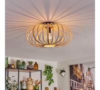 hofstein Oravi Ceiling Light, Round Ceiling lamp Made of Bamboo/Wood/Metal in Natural/Black, 1-Flame, E27 Socket, Ø 45 cm, Boho Light with Great Light Effect Due to Lattice Look, Without Bulbs