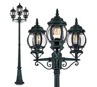 hofstein Outdoor lamp Kobe, Candelabra in Antique Look, cast Aluminium in Black/Green with Plastic Discs, 3-arm Path Light 215 cm, Retro/Vintage Garden lamp, E27 Socket, IP44, Without Bulbs