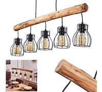 hofstein Pendant Light Gondo, Hanging Light Made of Metal/Wood in Black/Brown, 5-Flame, 5 x E27, Modern Hanging Light, Without Bulbs