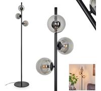 hofstein Remaisnil Floor Lamp, Modern Floor Lamp Made of Metal/Glass in Black/Smoked Glass, Floor Lamp with Glass Shades (Diameter 12 cm), with Foot Switch on Cable, 3 x G9, Bulbs Not Included
