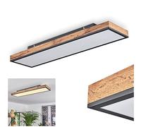 hofstein Salmi LED Panel Modern Ceiling Panel Metal and Wood in Black/White/Natural, 24 Watt, 1 Bulb, 2100 Lumens, Light Colour 3000 Kelvin (Warm White), Oblong Ceiling Light in Flat Design