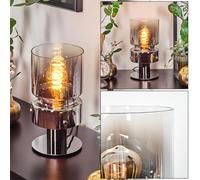 HOFSTEIN Table lamp Hasvik, Table lamp Made of Metal/Glass in Black/Chrome/Smoke/Clear, Modern lamp in Retro/Vintage Design with Glass Shade (Ø 15 cm), E27, Living Room, Bedroom, Hallway, Office
