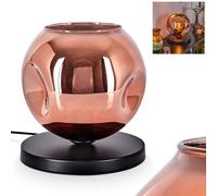 HOFSTEIN Table Light Ripoll, Table lamp, Metal/Glass, Black/Copper Colored, Modern Retro/Vintage Design, Glass lamp Shade (Ø 25 cm), on/Off Switch on The Cable, E27, Office, Bedroom, Living Room
