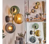 HOFSTEIN Wall lamp Koyoto, Wall lamp Made of Metal/Ribbed Glass in Black/Gold/Copper, Modern luminaire in Retro/Vintage Design (Shade Ø 15 cm), E14, Living Room, Bedroom, Kitchen, Hallway, Staircase