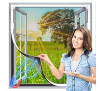 HOFUDON Adjustable Magnetic Fly Screens for Windows, Fit Up to 110x180cm, DIY Fiberglass Insect Mesh for Mosquito Net & Bug Screen, Full Frame Magnetic Strip White Frame Grey Mesh
