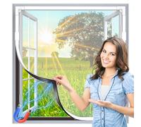 HOFUDON Adjustable Magnetic Fly Screens for Windows, Fit Up to 130x150cm, DIY Fiberglass Insect Mesh for Mosquito Net & Bug Screen, Full Frame Magnetic Strip White Frame White Mesh