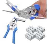 Hog Ring Pliers Kit with 2400pcs M Nails, Type M Nail Ring Pliers, Multi-Function Heavy Duty Fencing Plier, Type M Hog Rings Gun for Wire Fence, Upholstery and Pet Cages (B-Blue)